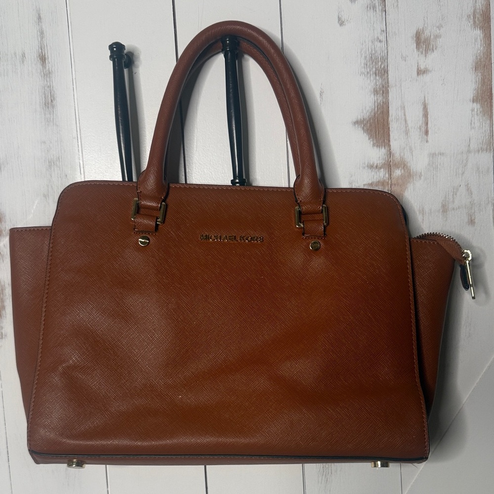 Michael Kors Cognac Saffiano Leather Satchel Gold Hardware